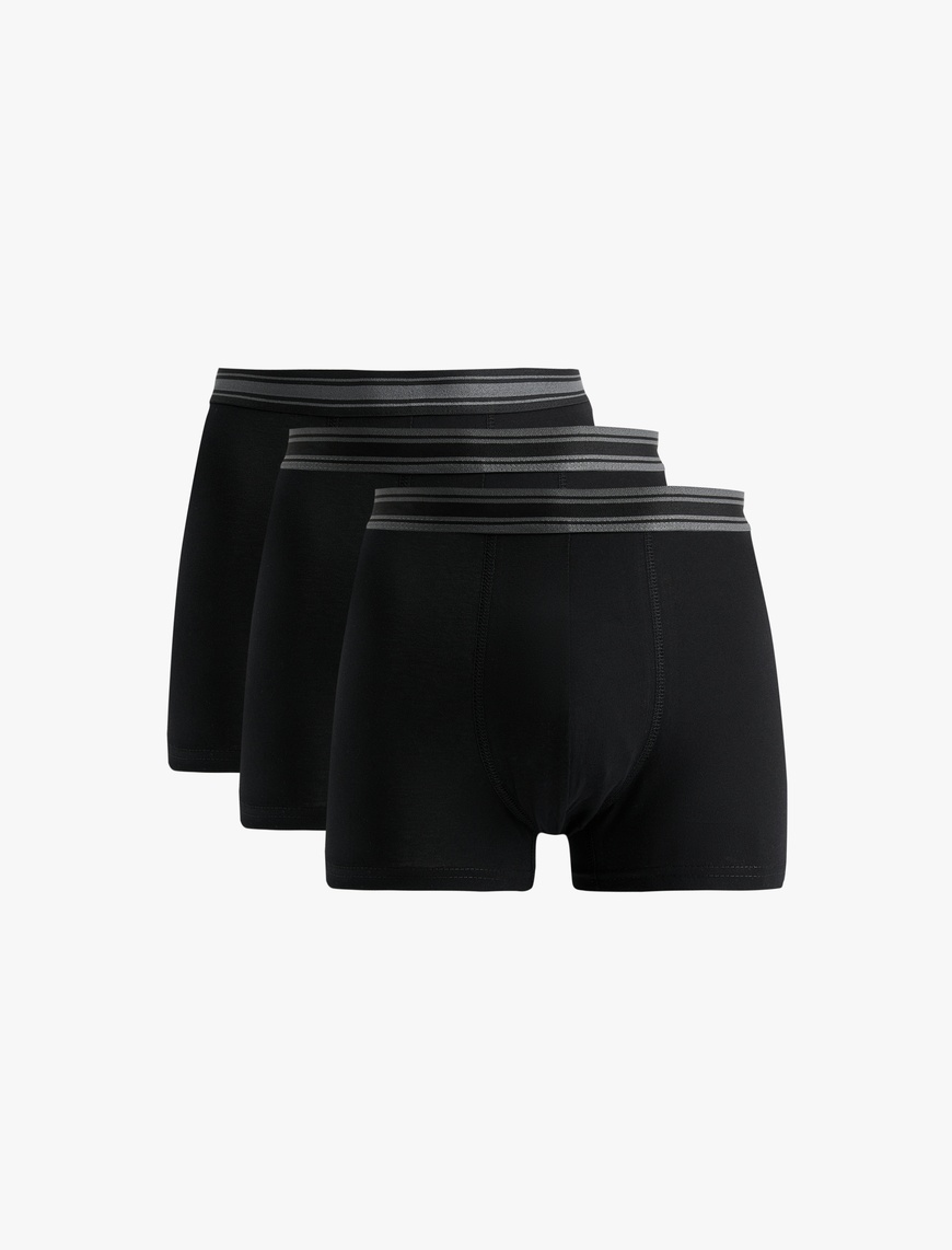   Çizgili Lastik Detaylı Pamuklu 3'lü Boxer Seti