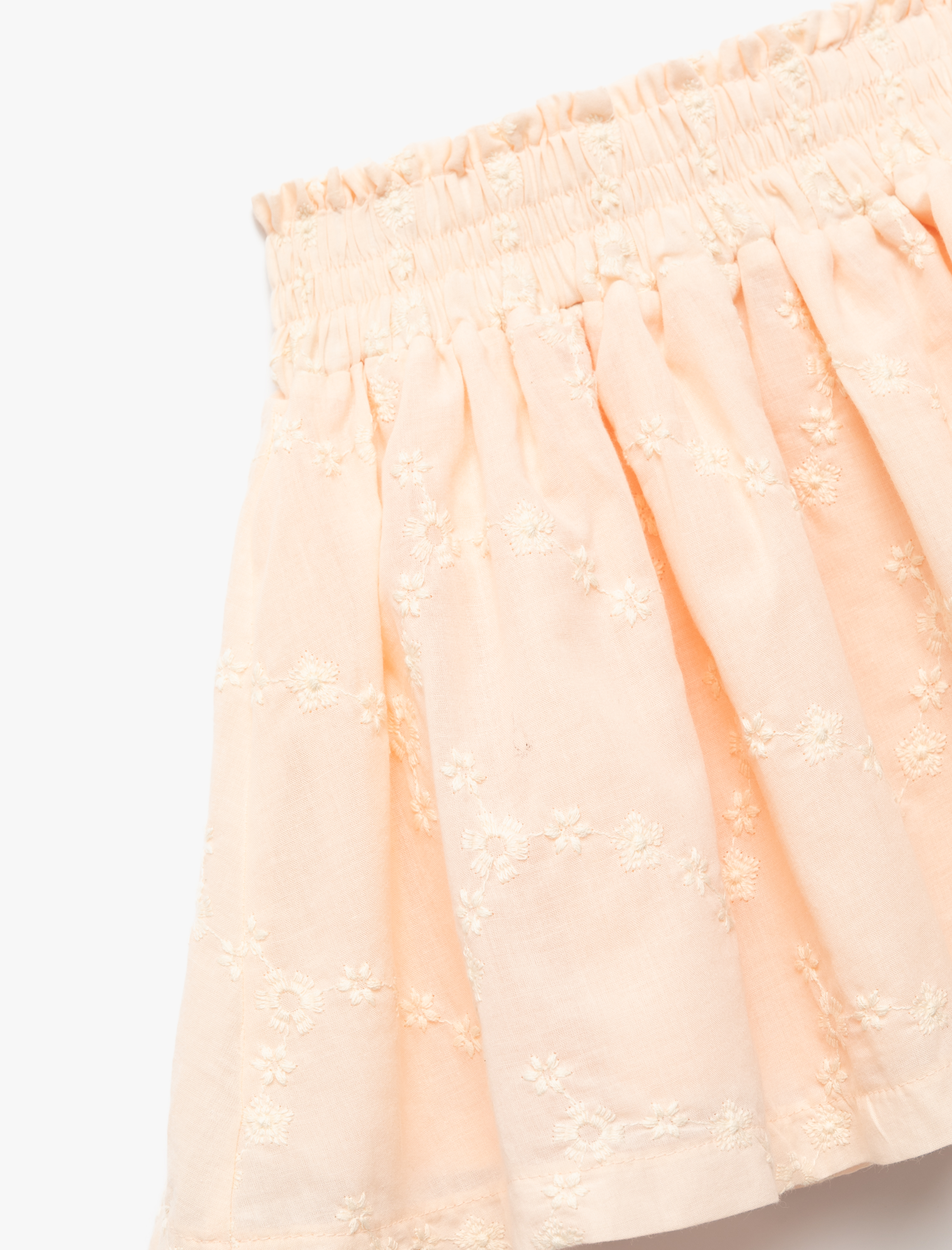  Kız Çocuk Pamuklu Brodeli Gipe Detaylı Astarlı Pileli Şort Etek