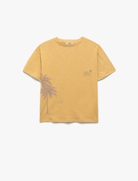 Baskılı Kısa Kollu Bisiklet Yaka Pamuklu Oversize Tişört