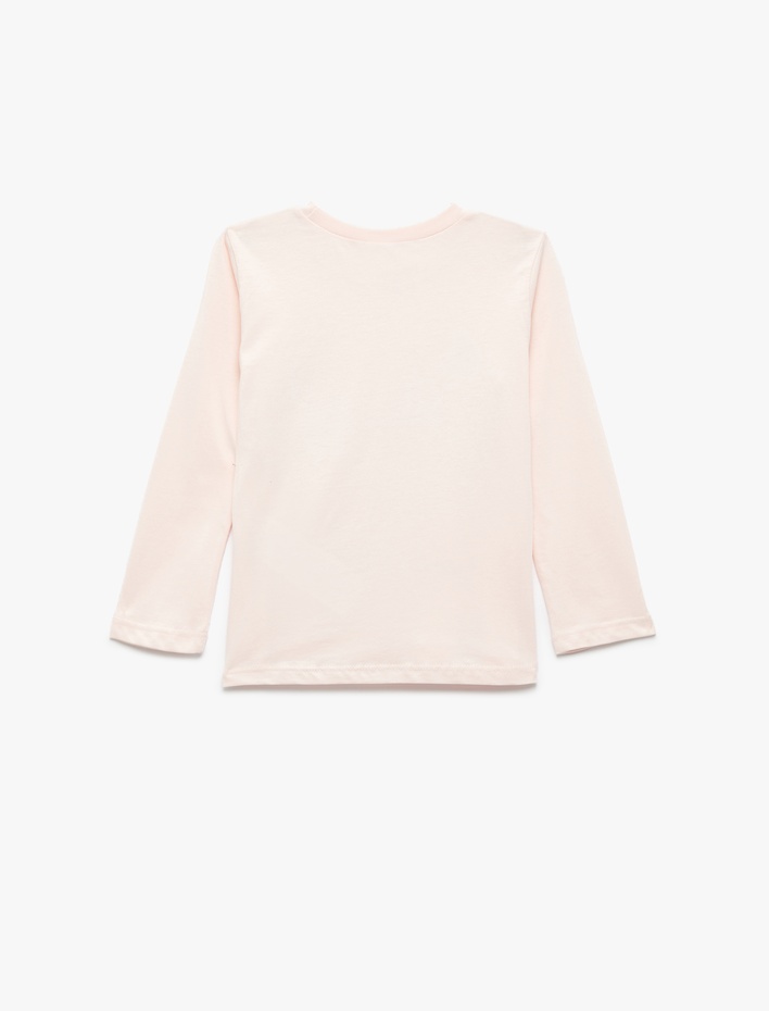 Kız Bebek Uzun Kollu Bisiklet Yaka Pamuklu Baskılı Tişört