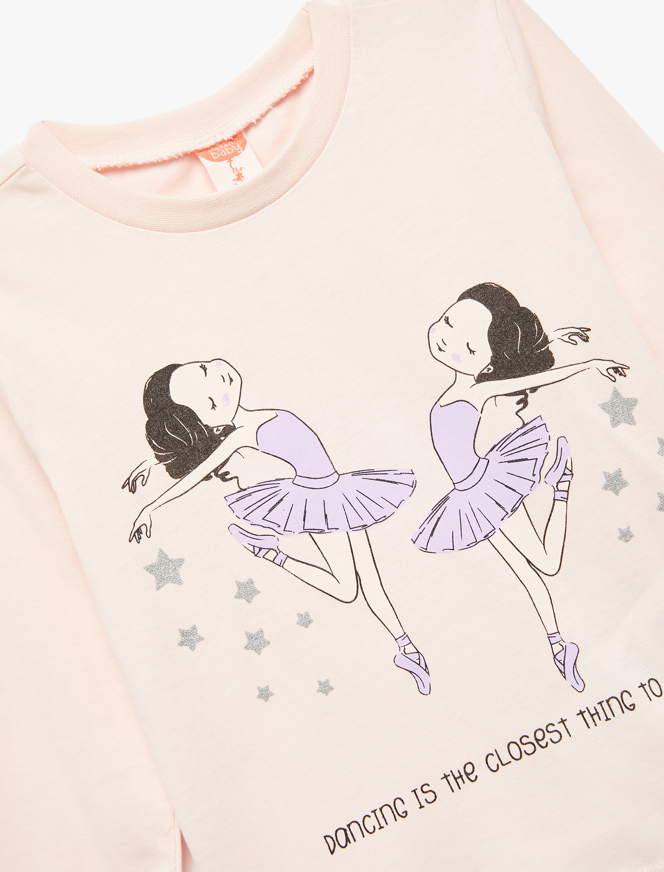  Kız Bebek Uzun Kollu Bisiklet Yaka Pamuklu Baskılı Tişört