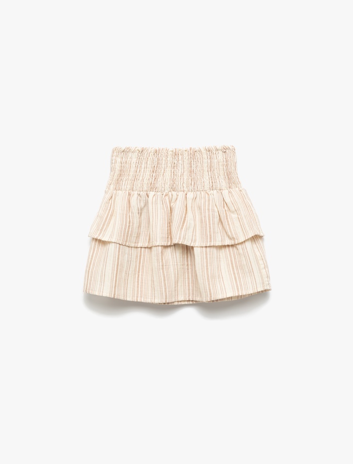 Kız Çocuk Katlı Gipeli Pamuklu Yüksek Bel Pileli Etek