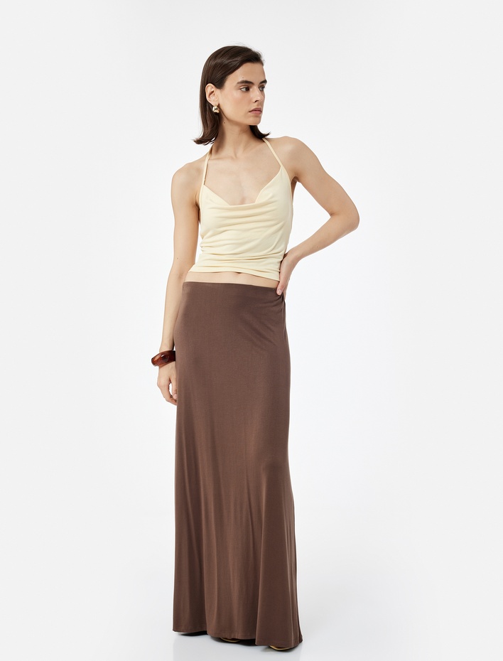  Slim Fit Boyundan Bağlamalı Crop Degaje Yaka Bluz