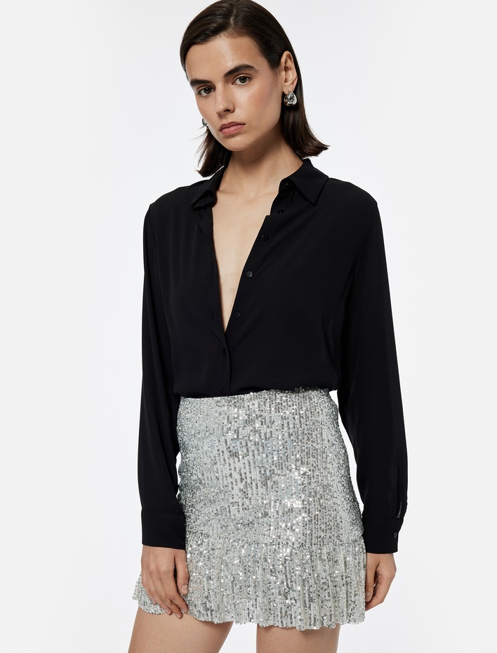  Astarlı Payetli Kloş Mini Etek