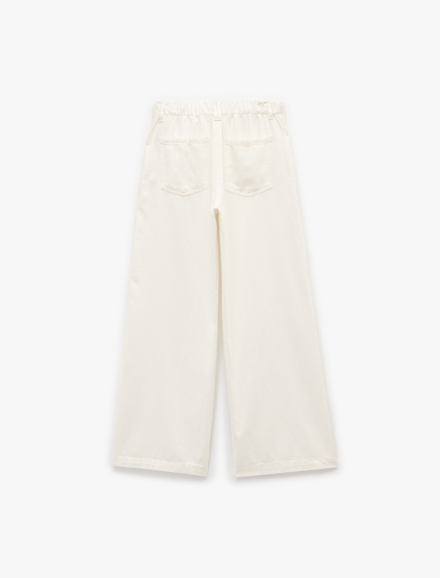   Koton X Şahika Ercümen - Pamuklu Loose Fit Bağcık Detaylı Geniş Paça Pantolon