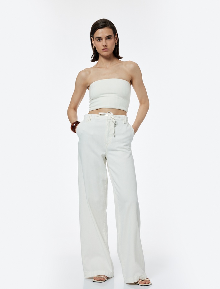  Koton X Şahika Ercümen - Pamuklu Loose Fit Bağcık Detaylı Geniş Paça Pantolon