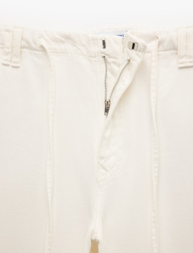 Koton X Şahika Ercümen - Pamuklu Loose Fit Bağcık Detaylı Geniş Paça Pantolon_6