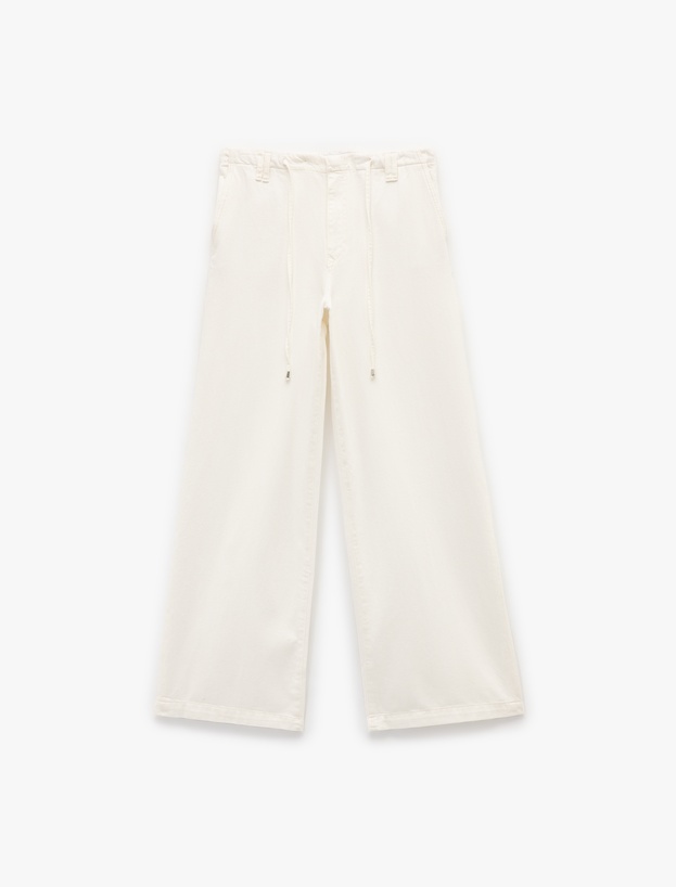 Koton X Şahika Ercümen - Pamuklu Loose Fit Bağcık Detaylı Geniş Paça Pantolon_3