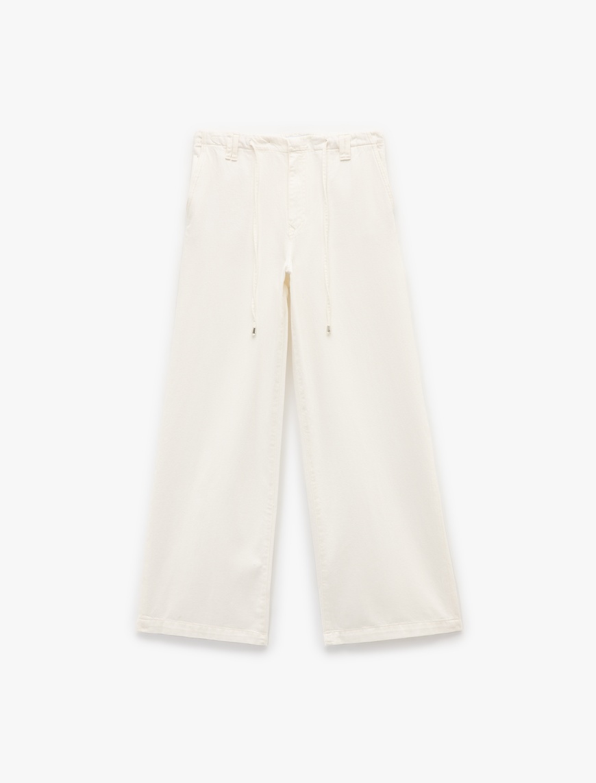   Koton X Şahika Ercümen - Pamuklu Loose Fit Bağcık Detaylı Geniş Paça Pantolon