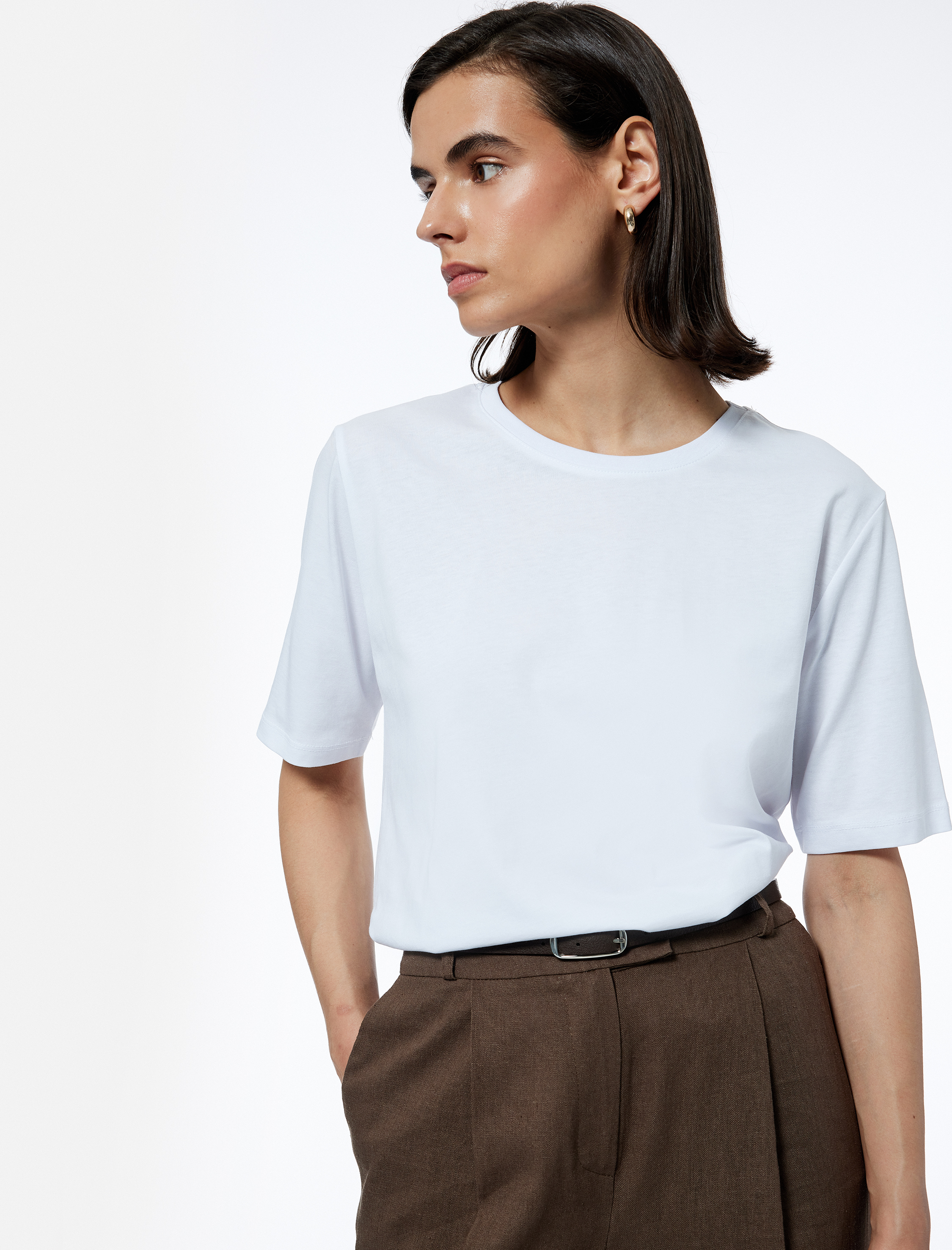   Pamuklu Kısa Kollu Bisiklet Yaka Basic Tişört