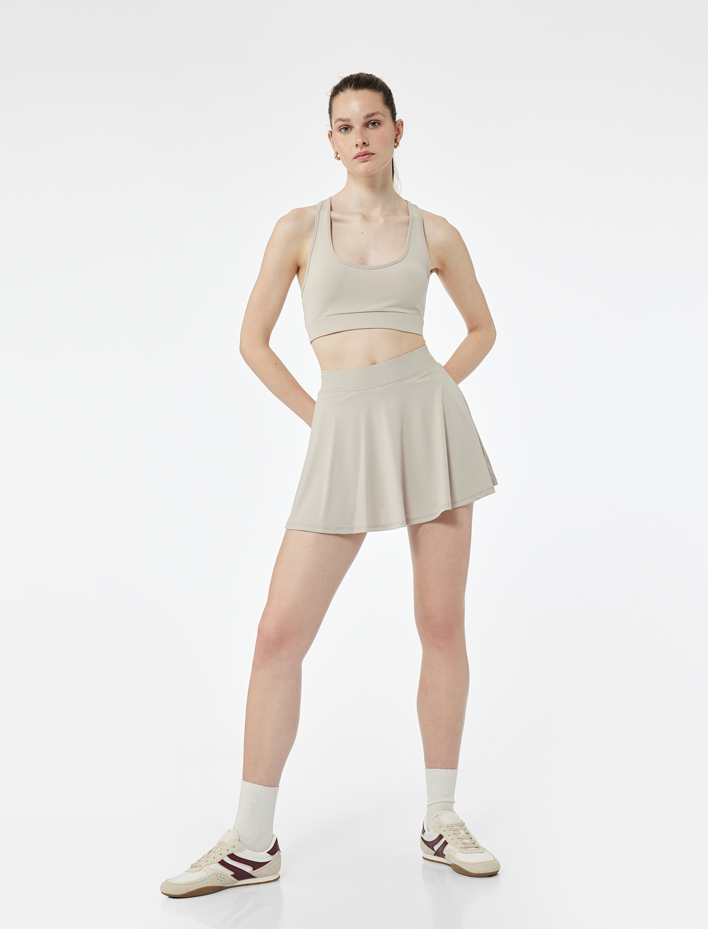   Yüksek Bel Rahat Kalıp Kaşkorse Mini Spor Şort Etek