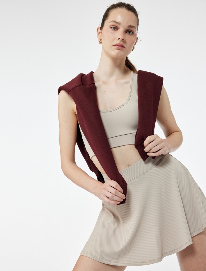  Yüksek Bel Rahat Kalıp Kaşkorse Mini Spor Şort Etek