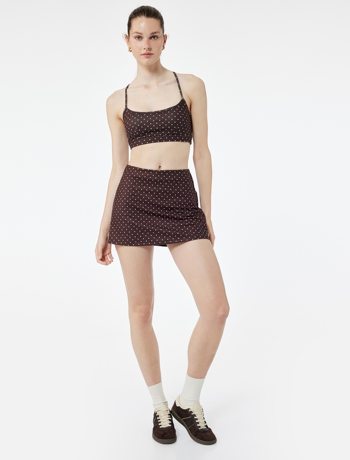  Yüksek Bel Puantiyeli İnterlok Kumaş Spor Şort Etek