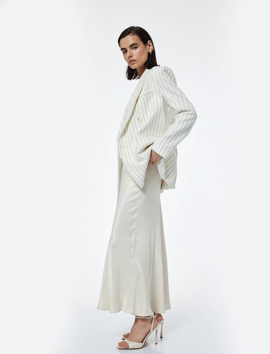   Regular Fit Midi Boy Balık Kesim Saten Etek