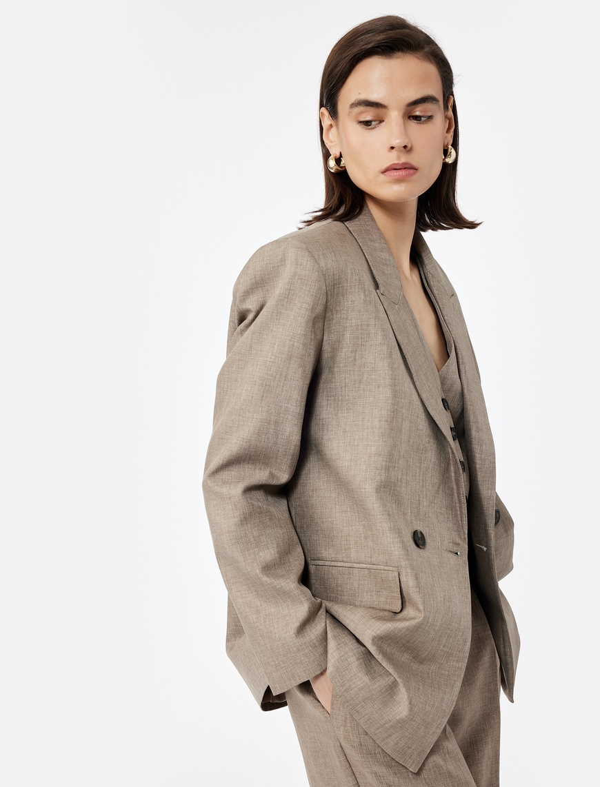   Kruvaze Yaka Uzun Kollu Oversize Blazer Ceket