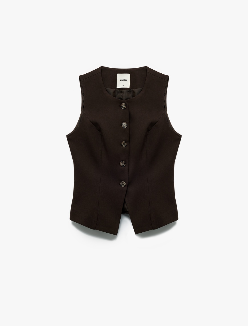   Bisiklet Yaka Kolsuz Düğmeli Blazer Yelek