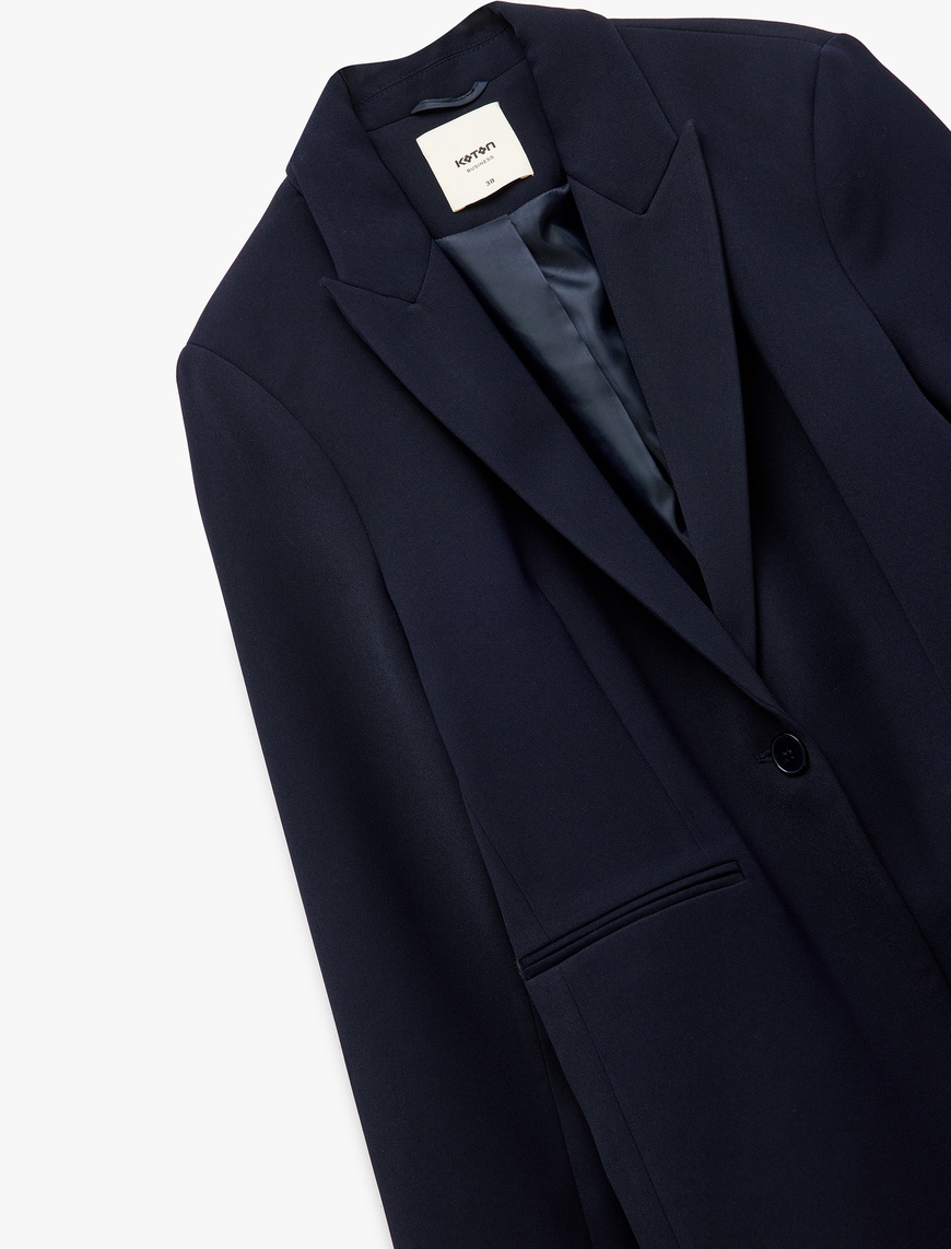   Krep Kumaş Astarlı Düğmeli Uzun Kollu Kruvaze Blazer Ceket