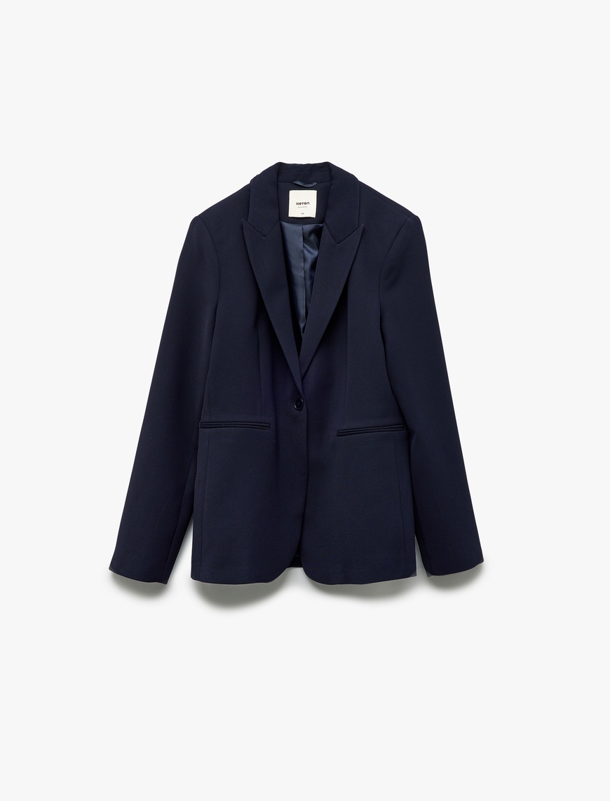   Krep Kumaş Astarlı Düğmeli Uzun Kollu Kruvaze Blazer Ceket