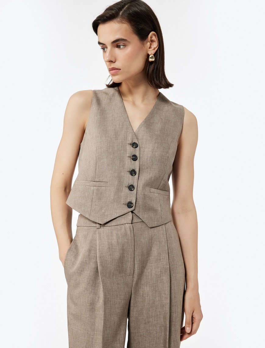   Regular Fit Kolsuz V Yaka Blazer Yelek