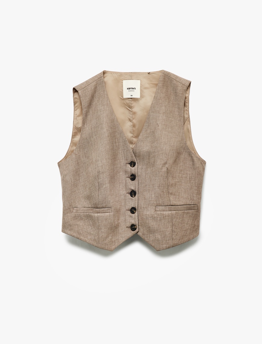   Regular Fit Kolsuz V Yaka Blazer Yelek