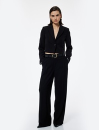 Kruvaze Yaka Uzun Kollu Crop Blazer Ceket