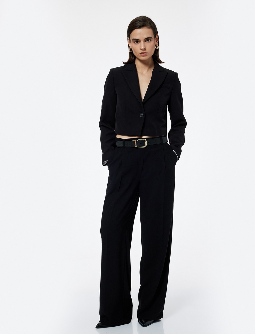   Kruvaze Yaka Uzun Kollu Crop Blazer Ceket