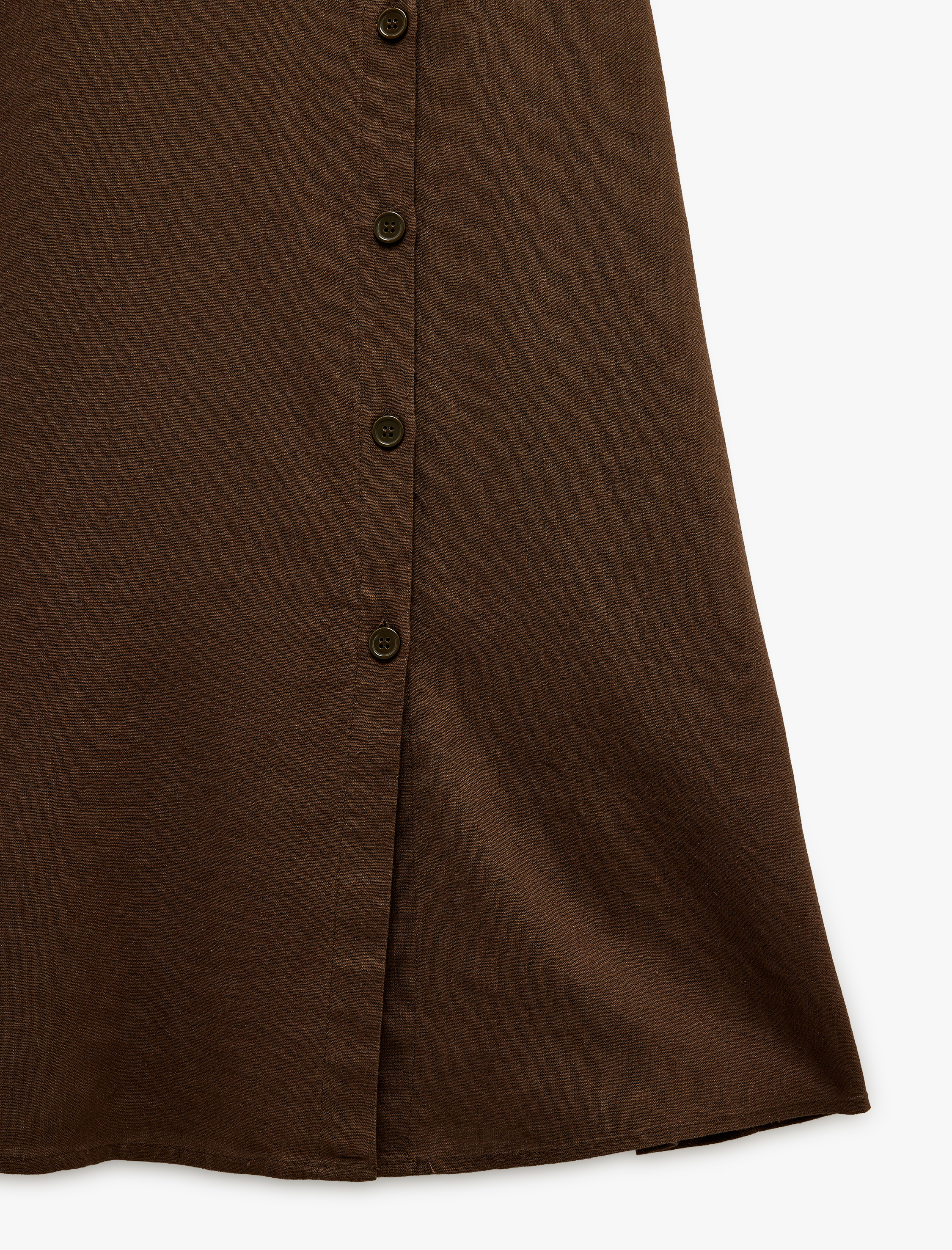   İnce Askılı Düğmeli Keten ve Viskon Karışımlı Midi Elbise