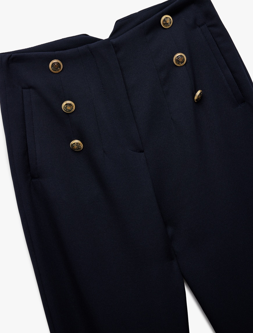   Slim Fit Düğmeli Yüksek Bel Cigarette Kumaş Pantolon
