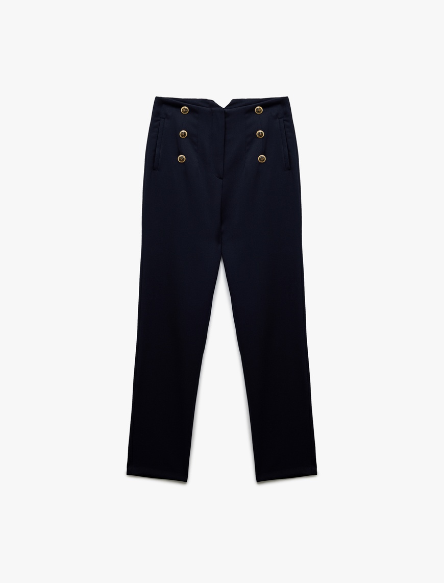   Slim Fit Düğmeli Yüksek Bel Cigarette Kumaş Pantolon
