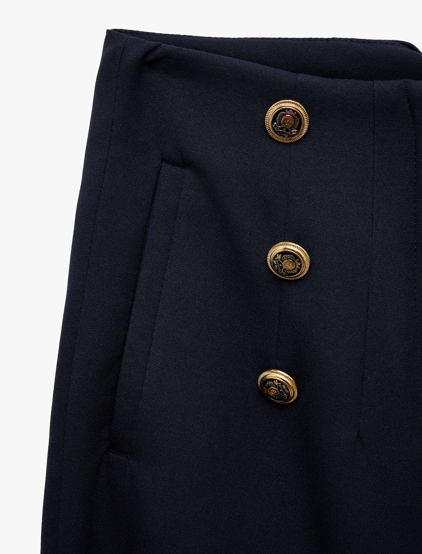  Slim Fit Düğmeli Yüksek Bel Cigarette Kumaş Pantolon