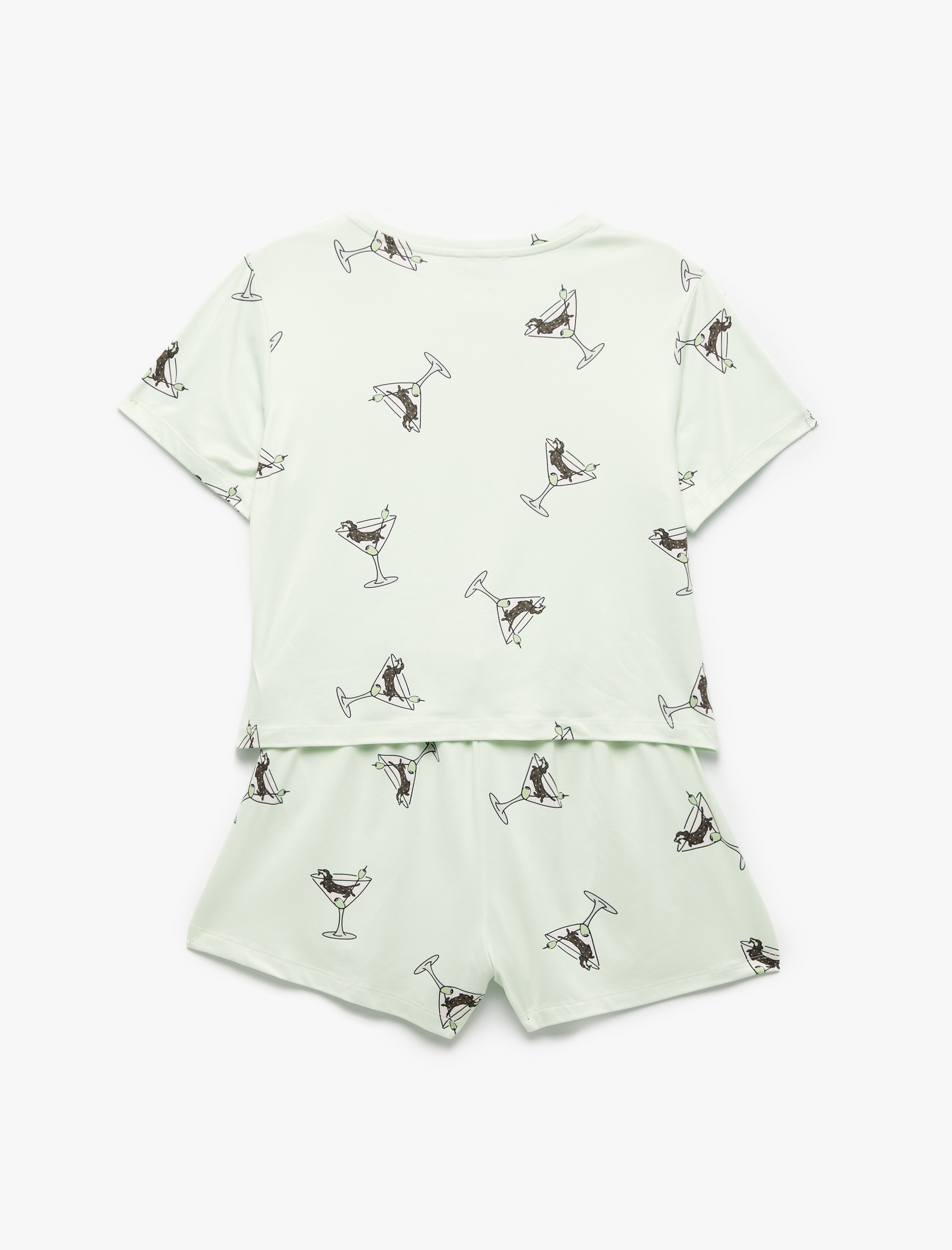   Köpek Baskılı Kısa Kollu Bisiklet Yaka Şortlu Pijama Takımı