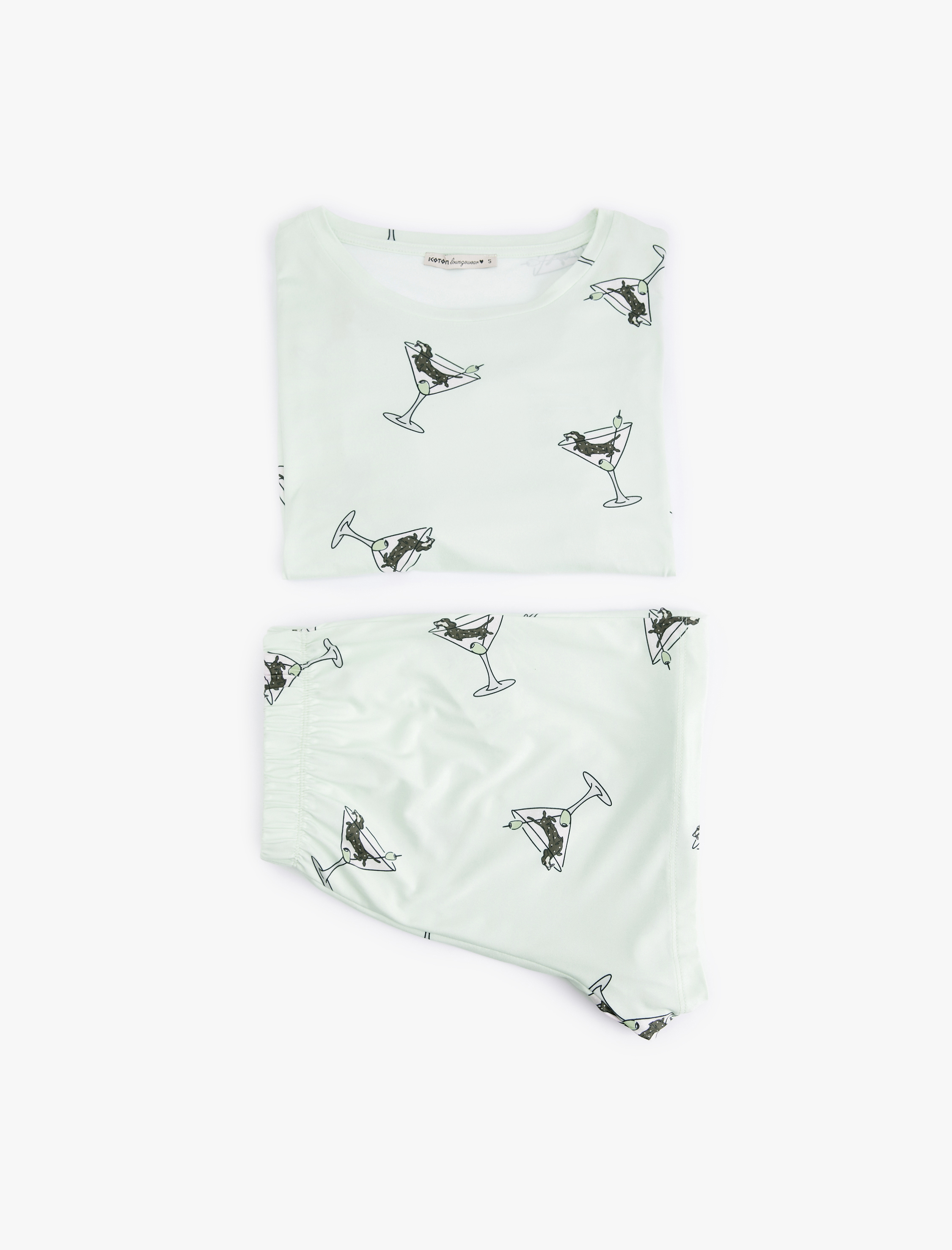   Köpek Baskılı Kısa Kollu Bisiklet Yaka Şortlu Pijama Takımı