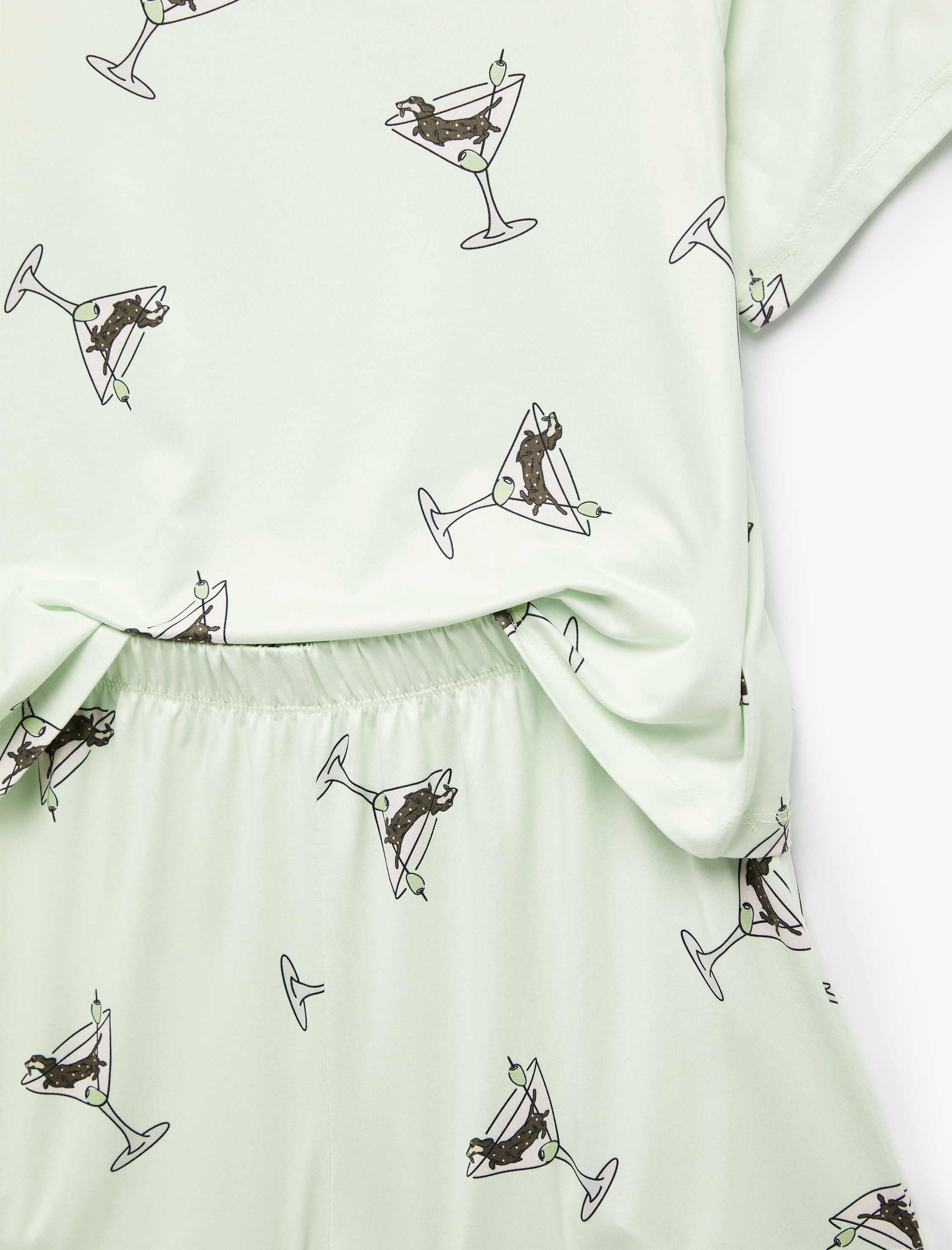   Köpek Baskılı Kısa Kollu Bisiklet Yaka Şortlu Pijama Takımı