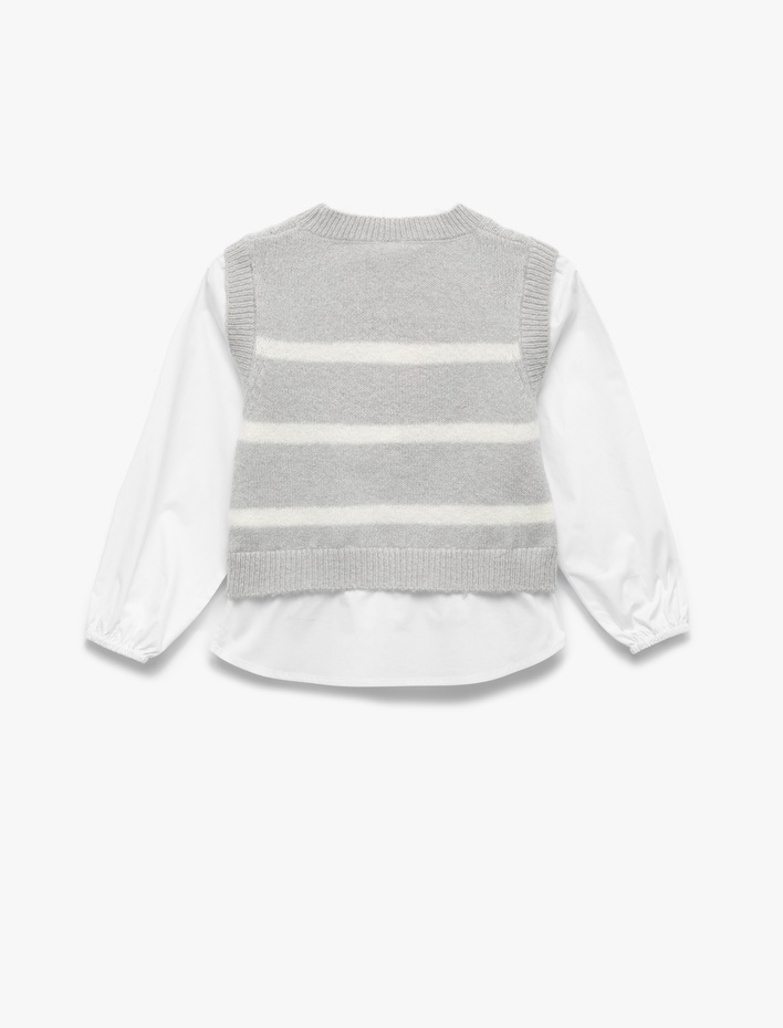 Kız Bebek Uzun Kollu Tişört Detaylı Bisiklet Yaka Triko Kazak