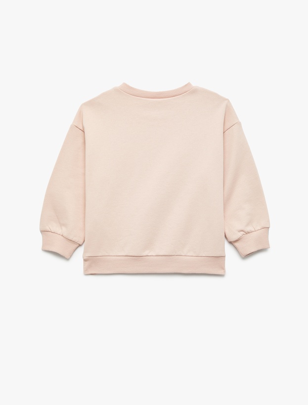 Uzun Kollu Bisiklet Yaka Kurdele Baskılı Şardonlu Pamuklu Sweatshirt_1