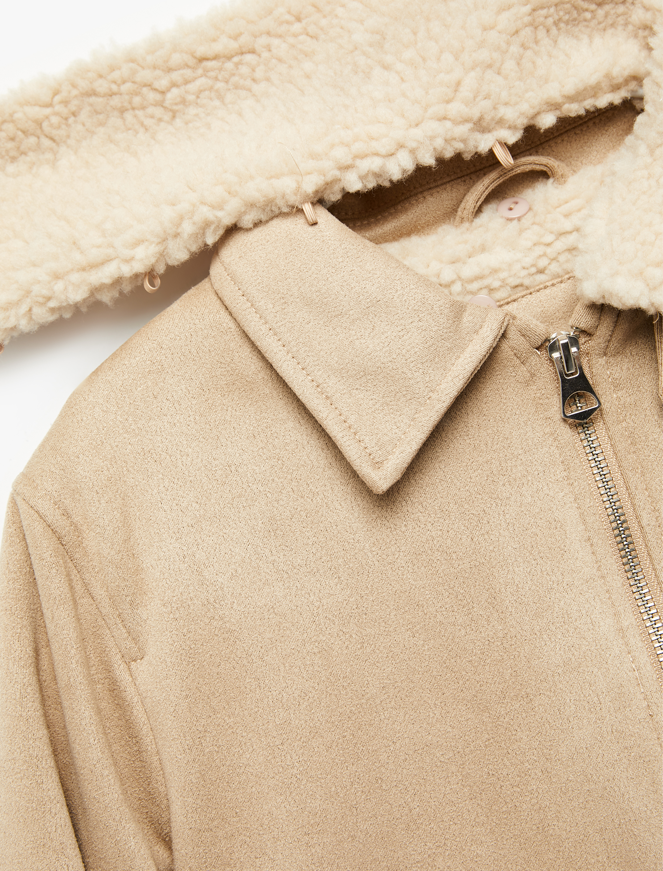  Erkek Çocuk Uzun Kollu Peluş Yaka Cep Detaylı Fermuarlı Bomber Ceket