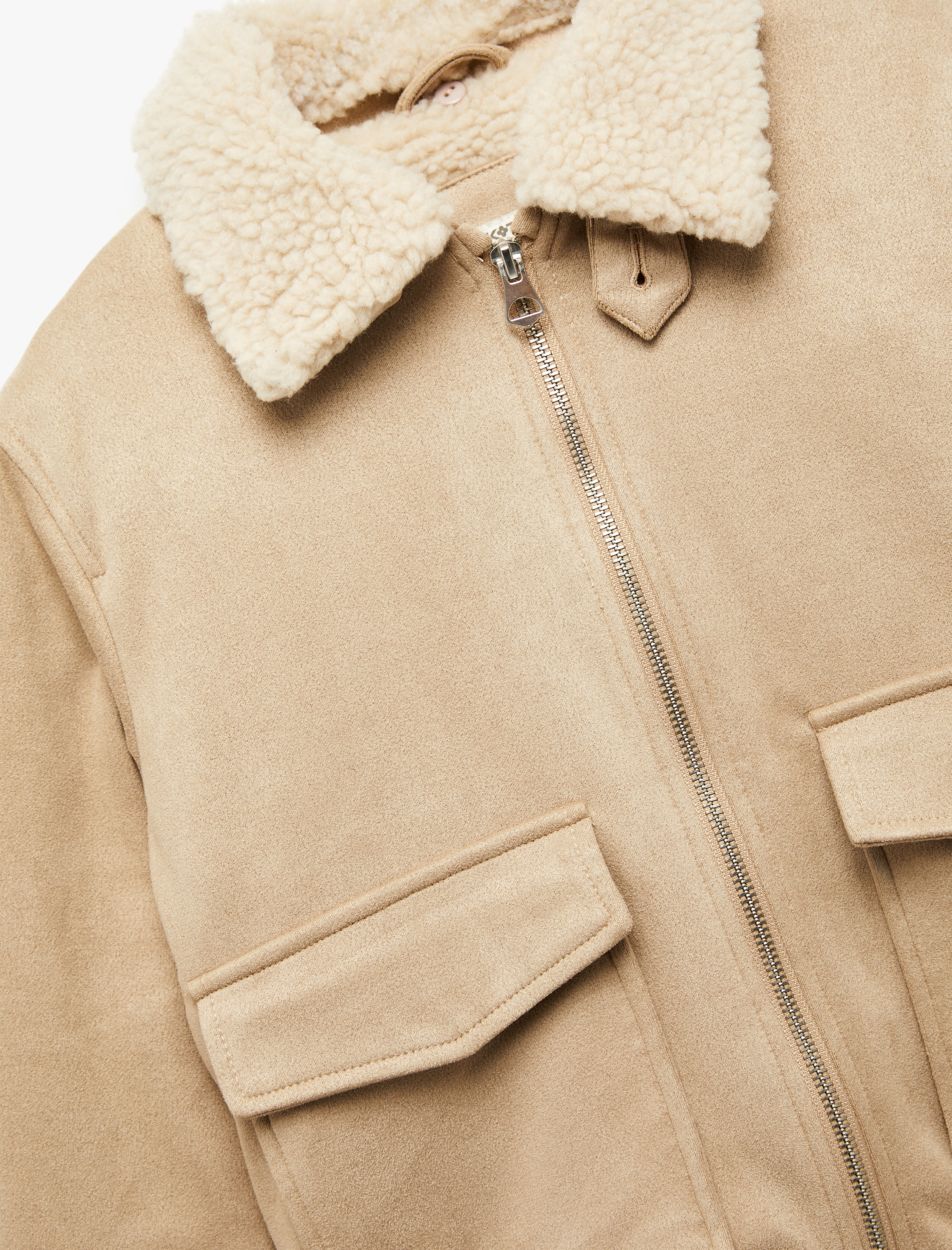  Erkek Çocuk Uzun Kollu Peluş Yaka Cep Detaylı Fermuarlı Bomber Ceket