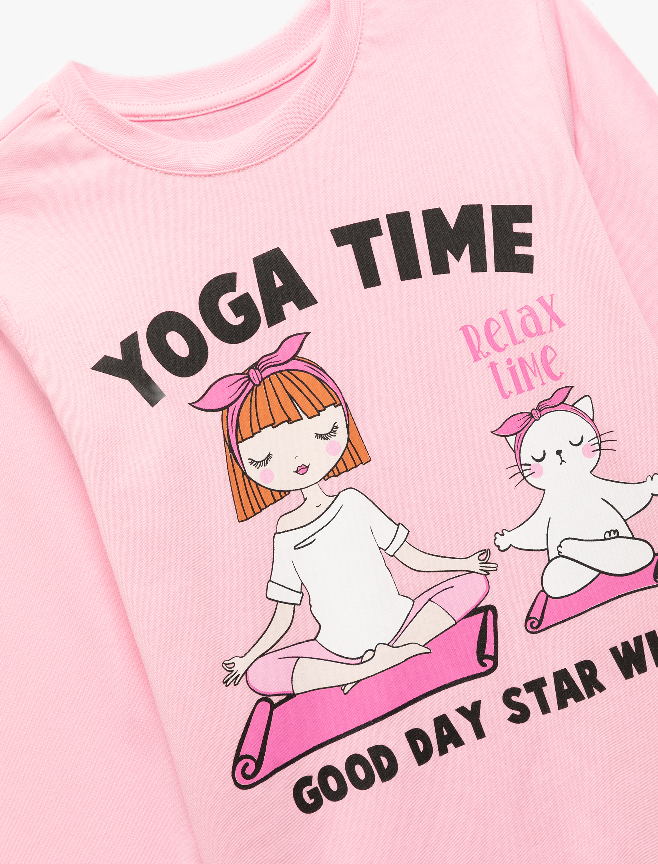  Kız Çocuk Pamuklu Bisiklet Yaka Baskılı Uzun Kollu Tişört