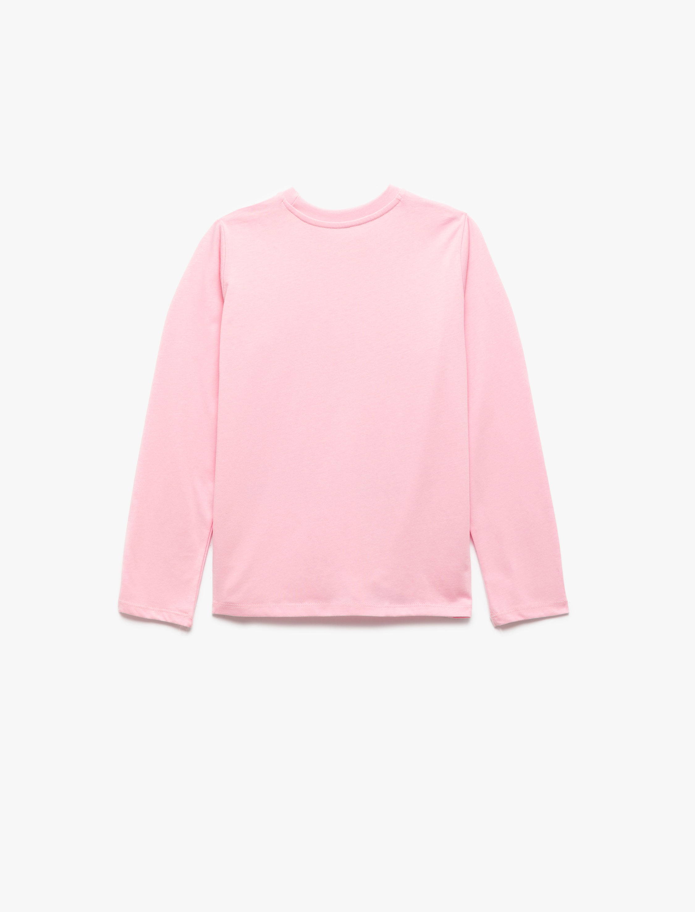  Kız Çocuk Pamuklu Bisiklet Yaka Baskılı Uzun Kollu Tişört