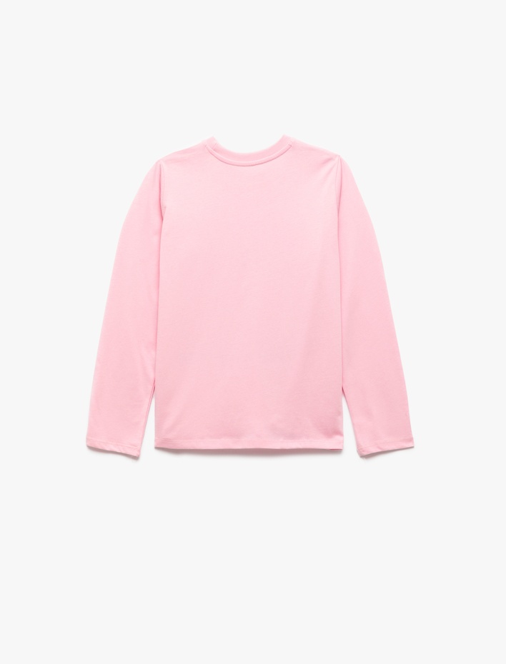 Kız Çocuk Pamuklu Bisiklet Yaka Baskılı Uzun Kollu Tişört