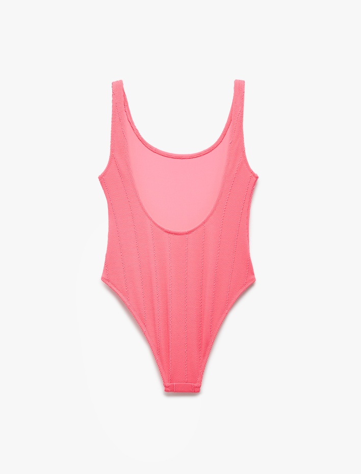  Kare Yaka Kalın Askılı Dokulu Yüzücü Mayo