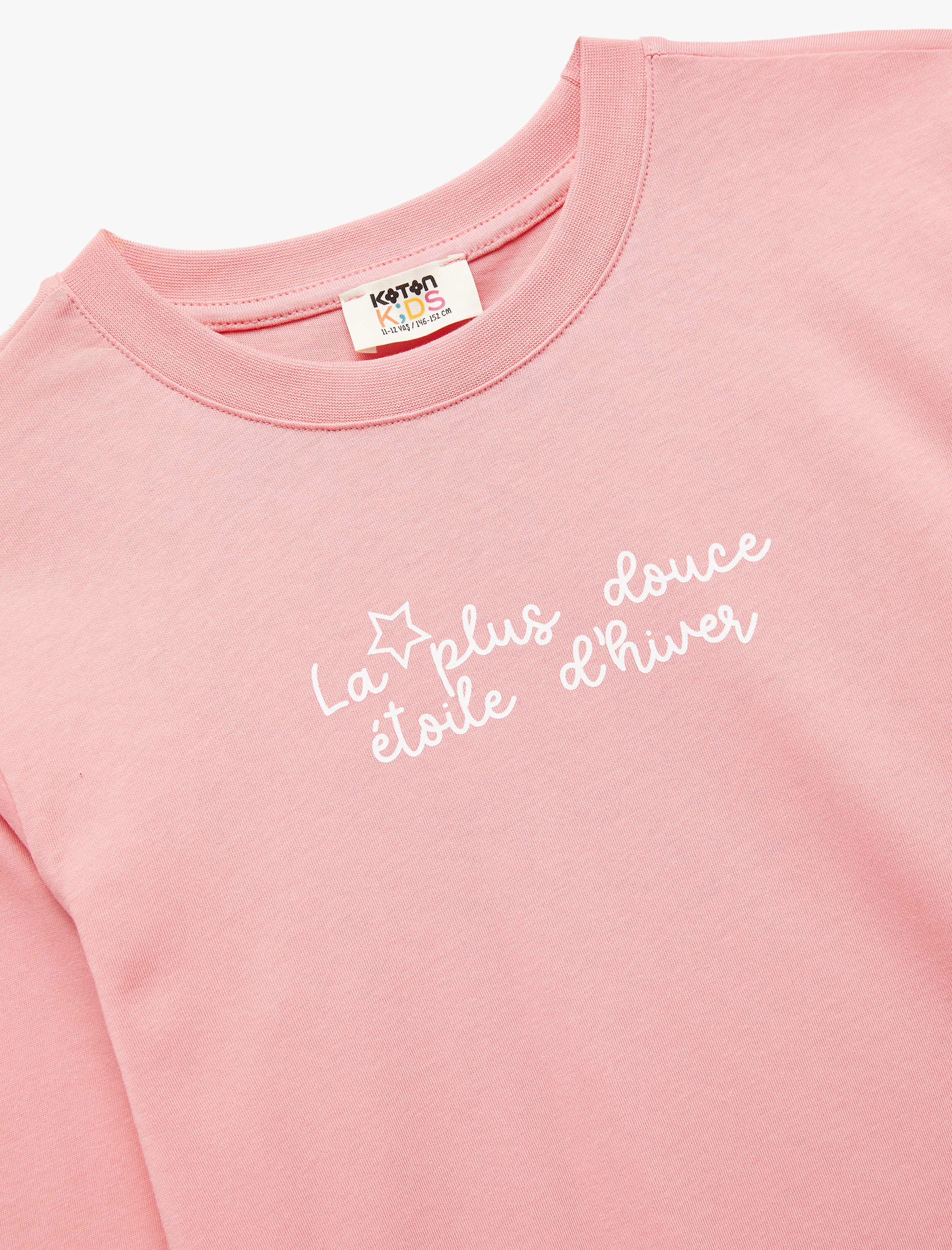  Kız Çocuk Pamuklu Uzun Kollu Bisiklet Yaka Baskılı Tişört