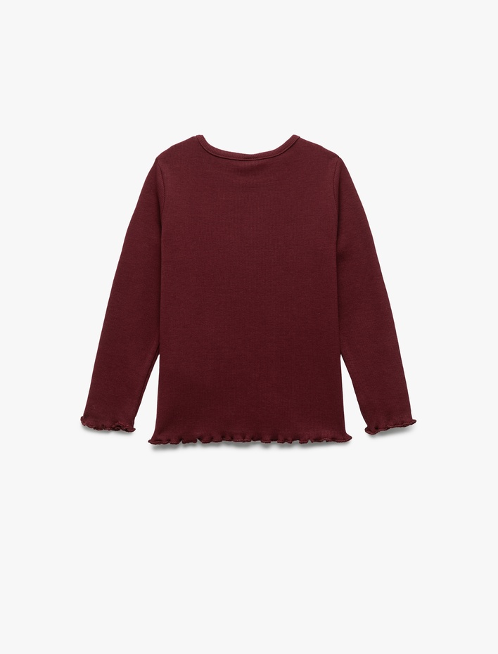 Kız Bebek Pamuklu Uzun Kollu Bisiklet Yaka Kalp Nakış Detaylı Tişört