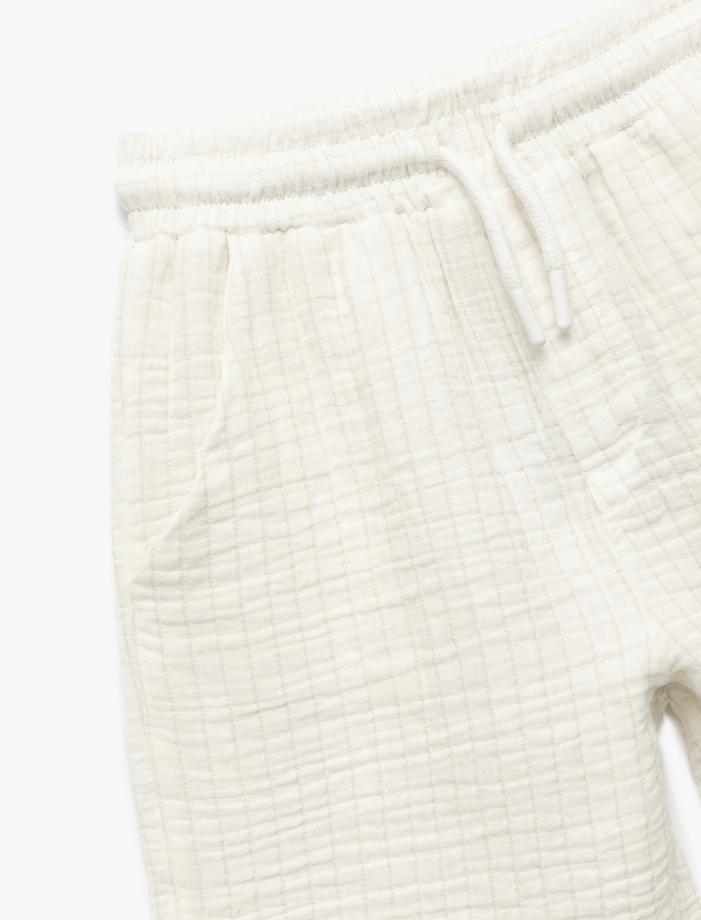  Erkek Çocuk Beli Bağcıklı Cepli Pamuklu Basic Müslin Şort