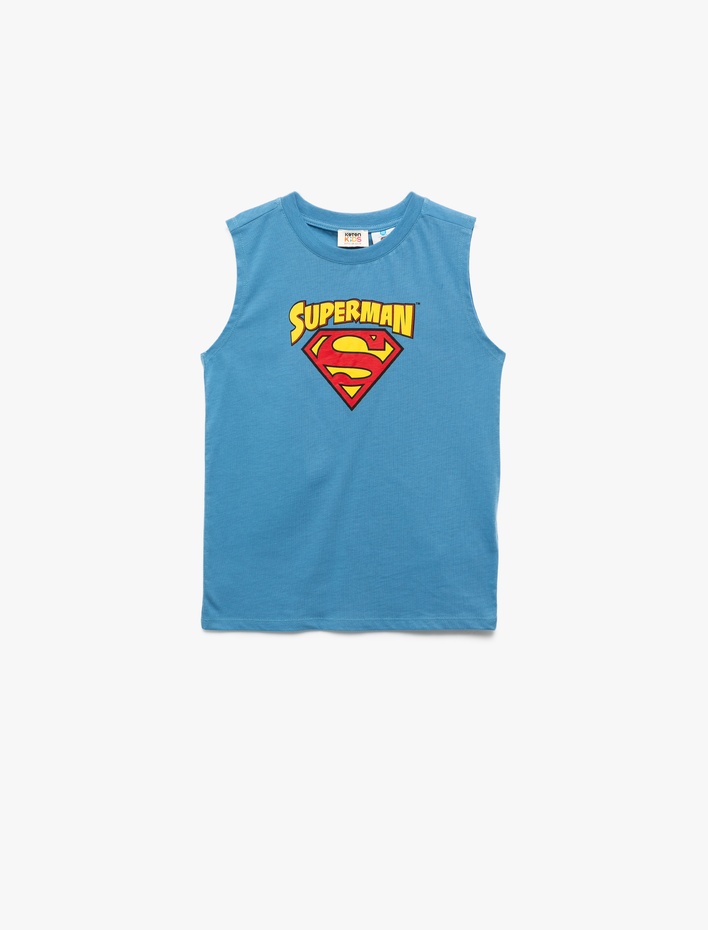 Erkek Çocuk Pamuklu Bisiklet Yaka Superman Baskılı Lisanslı Atlet