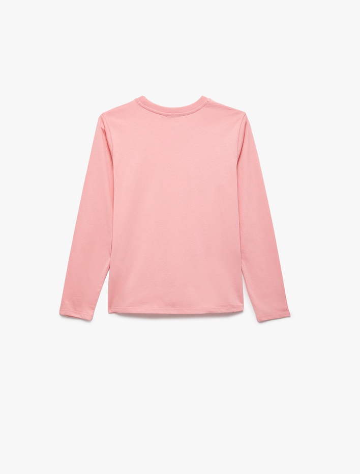 Kız Çocuk Pamuklu Uzun Kollu Bisiklet Yaka Baskılı Tişört