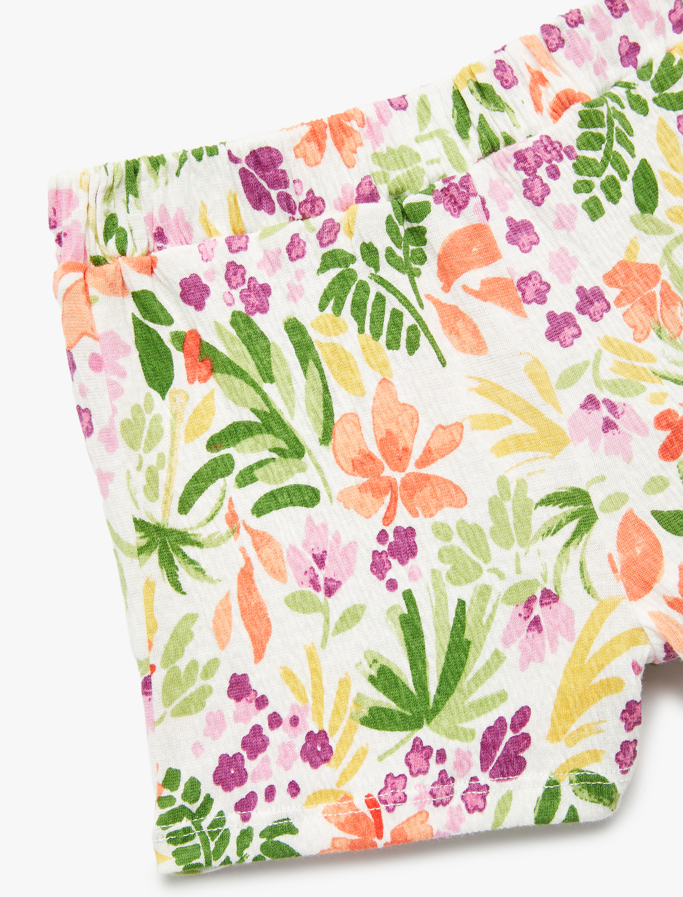  Kız Bebek Pamuklu Beli Lastikli Çiçekli Şort