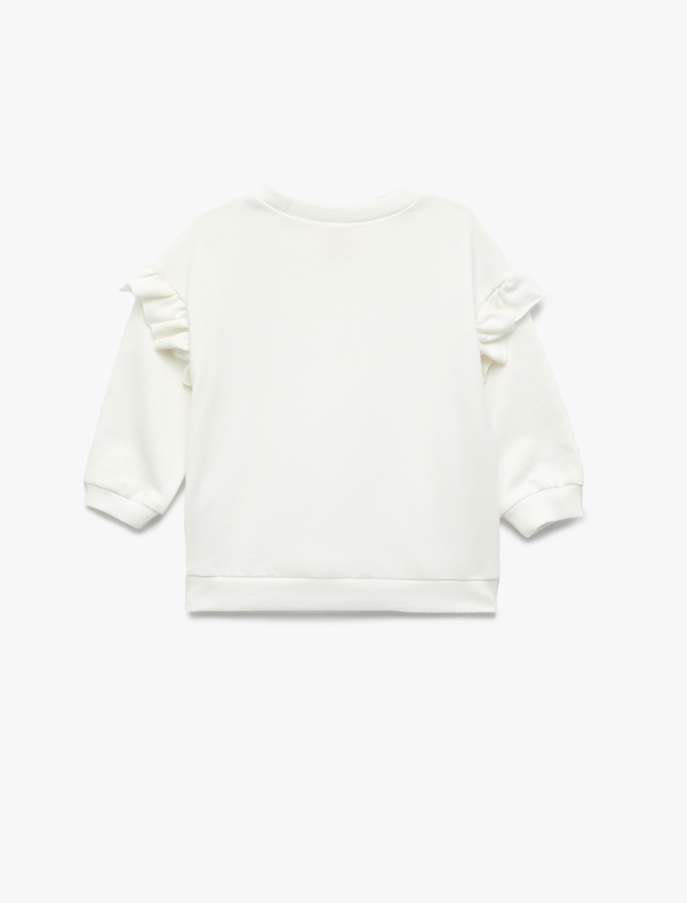  Kız Bebek Şardonlu Uzun Kollu Bisiklet Yaka Kelebek Detaylı Fırfırlı Sweatshirt