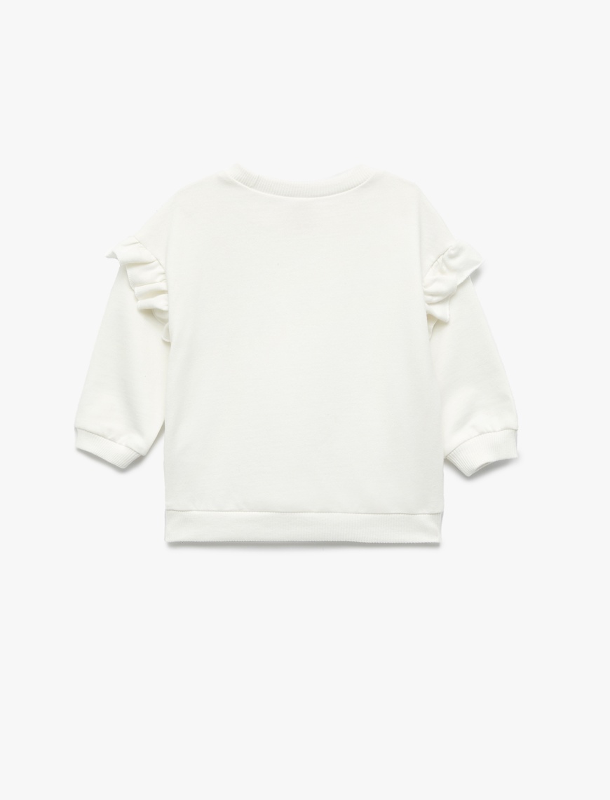  Kız Bebek Şardonlu Uzun Kollu Bisiklet Yaka Kelebek Detaylı Fırfırlı Sweatshirt