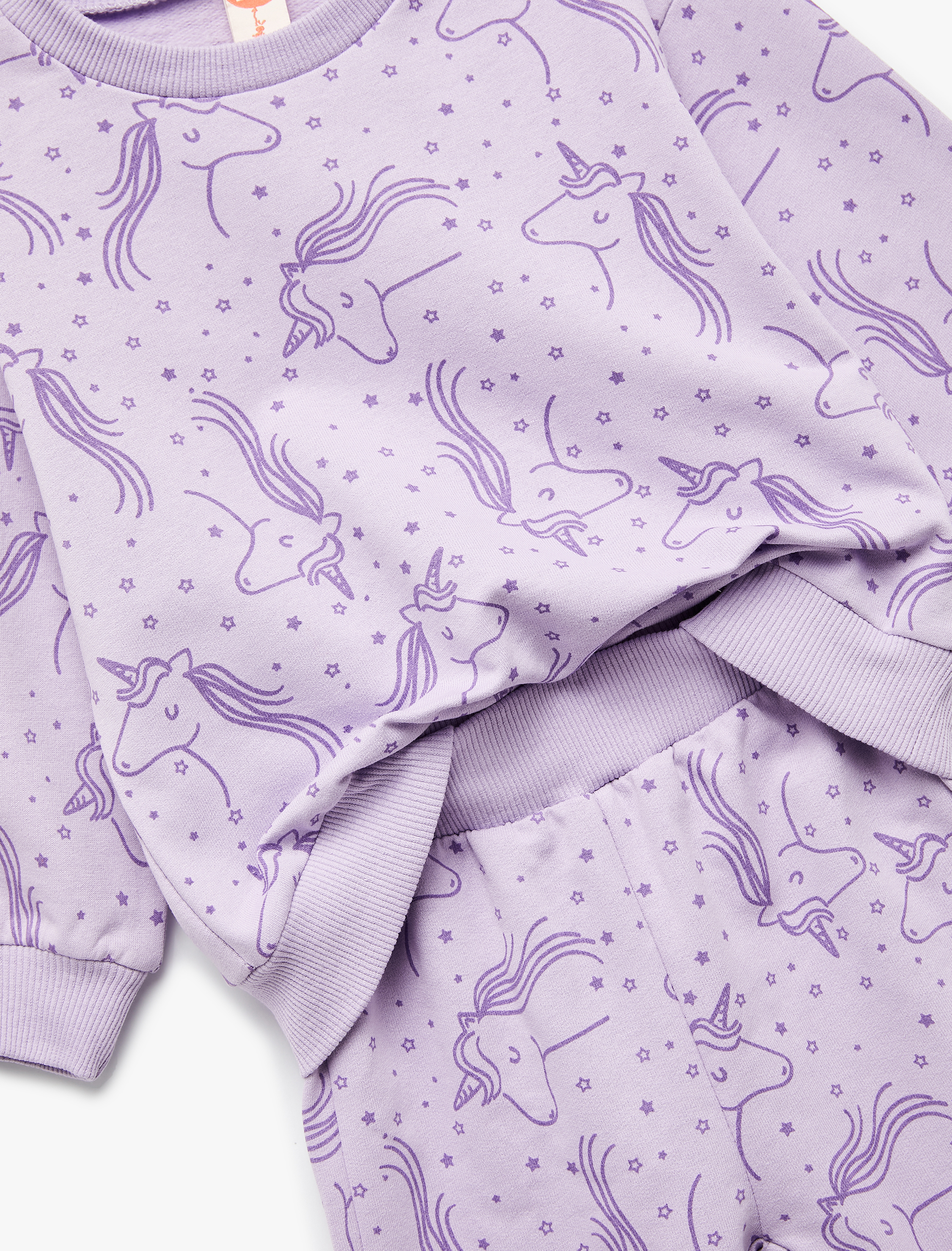  Kız Bebek Unicorn Baskılı Pamuklu Şardonlu Eşofman Takımı